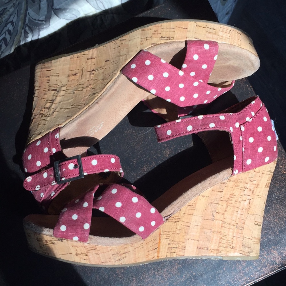Toms Polka Dot Cork Wedges